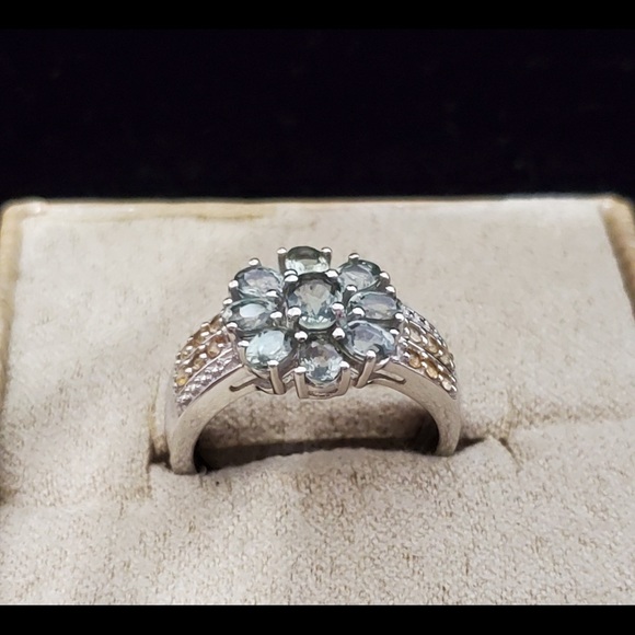 Prasiolite & Yellow Topaz 925 Sterling Silver Ring Size 8 - Picture 5 of 16